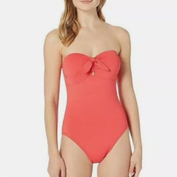 Michael Kors Tie Front Bandeau One-Piece Swimsuit, Sea Coral, Womens 6 - Picture 1 of 1